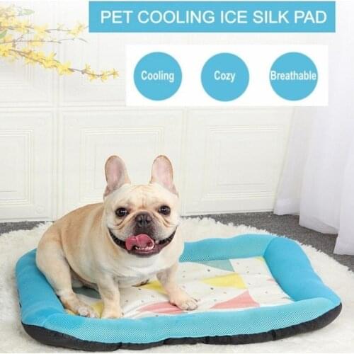 2021 New Pet Bed Summer Cooling Dog Mat Ice Silk Cool Kennel Breathable Soft Pet Cat Sofa Pad Cushion Puppy Kitten House Nest