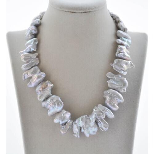 Z10304 17" 38mm Gray Double Baroque Keshi Pearl Necklace
