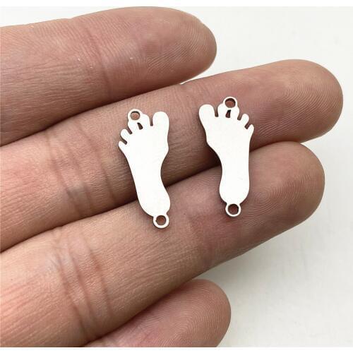 6Pcs Feet Charm Barefoot pendant Stainless steel Never Fade Girl Boy Foot Handmade Diy Jewelry Making