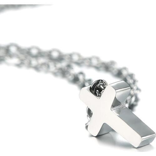 Simple Cross Pendant Necklace Silver Rose Gold Color Stainless Steel Small Pendant Saints Belief Catholics Men Women Jewelry