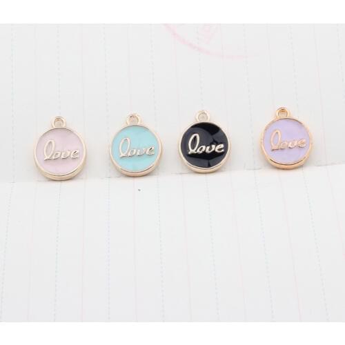 Daisies 10pcs Round Pendant Disc Love Letter Alloy Enamel Charm Tag DIY Accessories of Necklace Bracelet Headdress Handmade