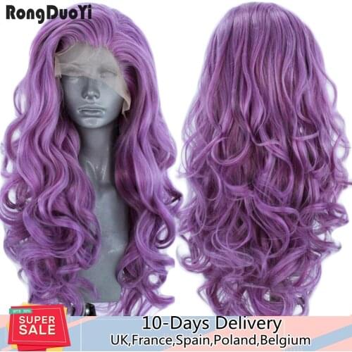 RONGDUOYI Purple Body Wave Synthetic Lace Front Wig Glueless High Temperature Hair Natural Hairline Side Part For Women Wigs