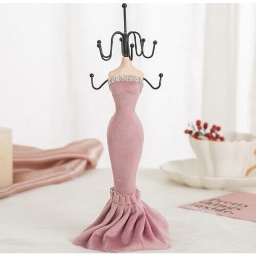 Pink Fishtail Skirt Mannequin Jewelry Organizer Rack Display Stand for Counter Shop Jewelry Showing
