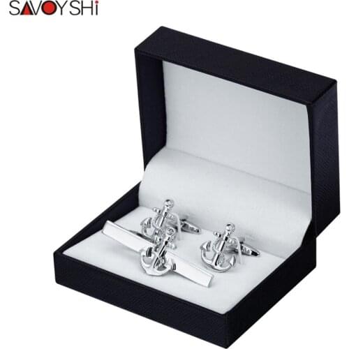 SAVOYSHI Anchor Cufflinks Tie Clips Set for Mens Tie High Quality Necktie Pin Tie Bars Clip Clasp Brand Jewelry Free engraving