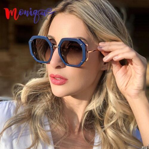 Polygonal Gradient Sunglasses Women Men Luxury Oversized Sun Glasses for Ladies Gradient Lens Vintage Big Frame Eyewears UV400