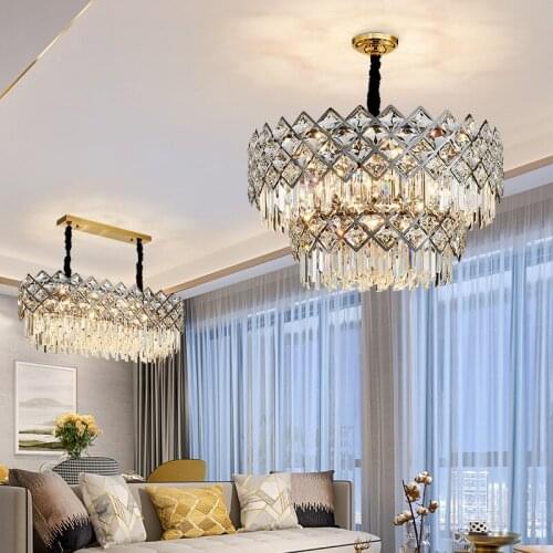 Modern LED crystal luxury oval chandelier, round stainless steel, dining room, bedroom, living room, LED crystal chandelier