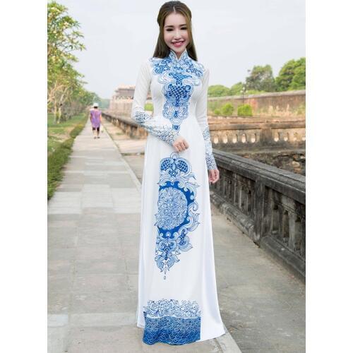 Aodai vietnam clothing cheongsam aodai vietnam dress vietnamese traditionally dress cheongsam modern Blue and white porcelain