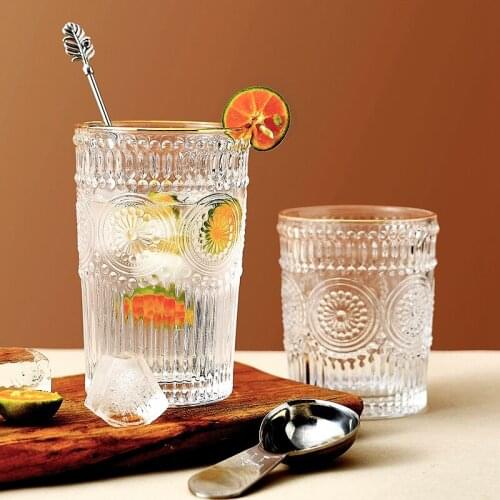 Vintage Relief Water Cup Cold Drink Juice Glass Cups Sun Flower Teacups High-quality Wine Glass Drinkware for Gift Wine Tumbler