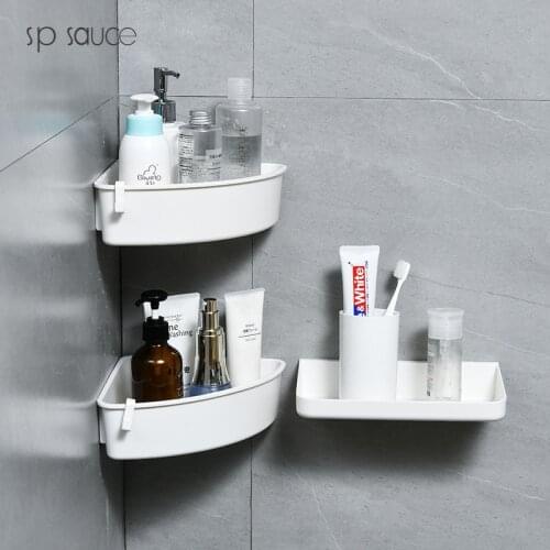 Japanese Bathroom Shelf Organizer Shower Storage Rack White Corner Shelves Wall Mounted Plastic Toilet Shampoo Holder No Drill
