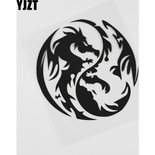 YJZT 13.5CMX14.3CM Cute Dragon Yin Yang Fantasy Vinyl Car Sticker Black /Silver 13C-0130