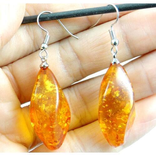 Wholesale Natural Precious Modernist Flower pattern TEARDROP GOLDEN HONEY PRESSED AMBERS Jewelry making earring Q26