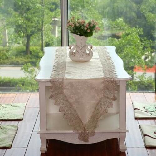 European Style Jacquard Satin Embroidered With Soluble Lace Decorative Table Runner Tea Table Table Runner