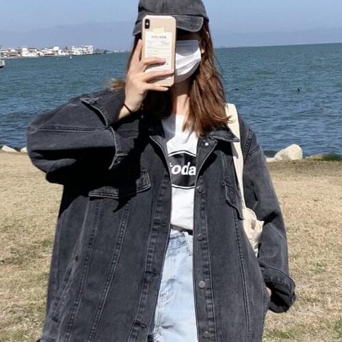 New Womens Denim Jacket Basic Coat Loose Casual Buttons Fmelae Ladies Jeans Korean Version Chaquetas Mujer Blue Black Fashion