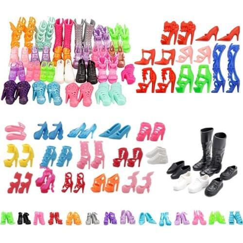 Random 30 Pairs Lady High Quality Fashion Boots Flats High Heel Sandals Accessories Shoes For Barbies Doll