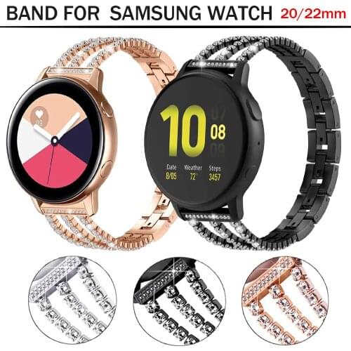 Women Diamond Stainless Steel Strap for Samsung Galaxy Watch 3 41/45mm Galaxy 42/46mm/Active 2 40 44mm/Gear S2 S3 Band 22 20mm