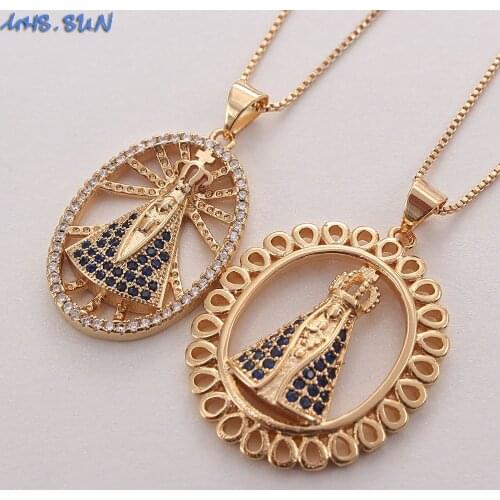 MHS.SUN Fashion Religious Style Women Chain Necklace With AAA Zircon Pendants Choker Girls Mosaic CZ Jewelry 1Pcs/lot