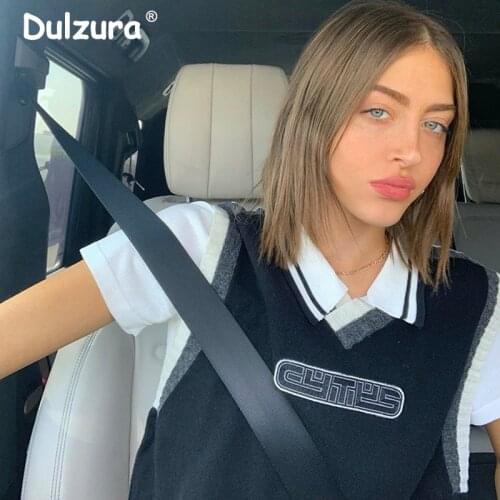 90s Vintage Girls Y2k Sleeveless Sweater Vest Top Women 2020 Autumn Knitted Bella Hadid Waistcoat Chic Cool Street Fashion Vests