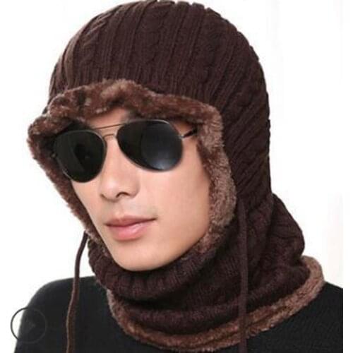 Winter Caps Fashion Snapback Caps for Men Knitted Beanie Neck Warmer Fleece Lined Cycling Cap AIC88