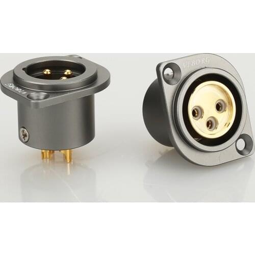 1Pcs Viborg pure copper 24K gold plated XLR 3 Pin Female Chassis Panel Mounted Socket Adapter Soldering