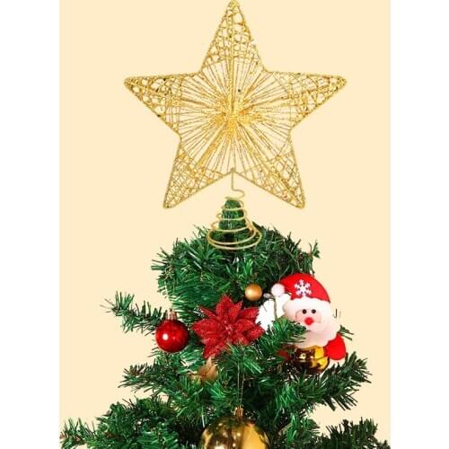 12/15/20cm Christmas Tree Star Topper Glitter Gold Silver Iron Art Five-Pointed Star Home Ornaments New Year Xmas Treetop Decor