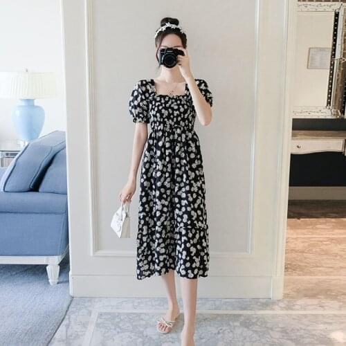 173# Maternity Clothes Summer Chiffon Floral Mid-Long Loose Stylish Dress for Pregnant Women Mom Dress