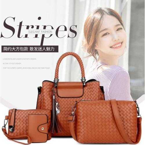 2021 female bag new 4PS Women Bags Weave Luxury Female Handbags PU Leather Shoulder Bags Brand Composite Bags Crossbody