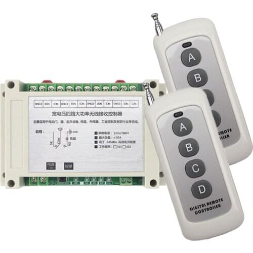 AC220V 380V 4CH 30A RF Wireless Remote Control System Radio Wireless Lighting Switch 3000M Long Distance