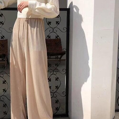 New Summer Women Elastic Wide Leg Pant Fashion High Waist Pleated Pant Ladies Casual Loose Solid Color Trousers For Women
