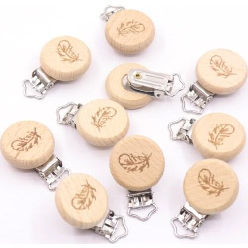5 Piece Pacifier Chain Accessories BPA Free Lovely Printing Rainbow Modeling Beech Pacifier Clip Feather Icon Baby DIY Preferred