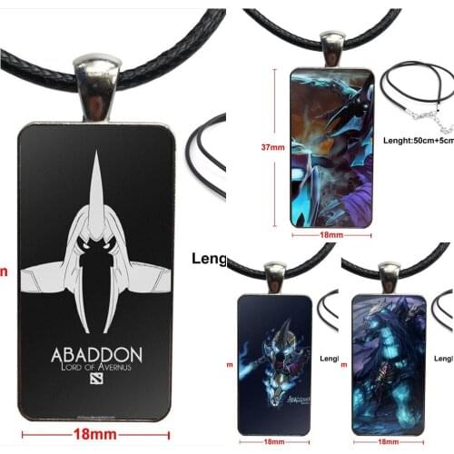 For Woman Vintage Statement Game Abaddon Dota 2 Glass Pendant Necklace Handmade Half Pendant Rectangle Necklace