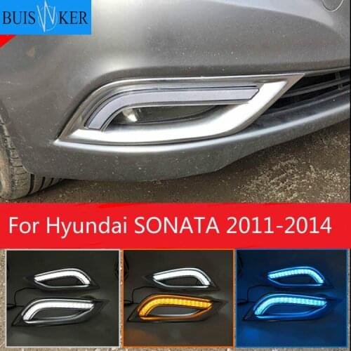 2PCS For Hyundai SONATA 2011~2014 Daytime Running Lights 12V DRL Fog Lamp with Yellow Turn Signal Light