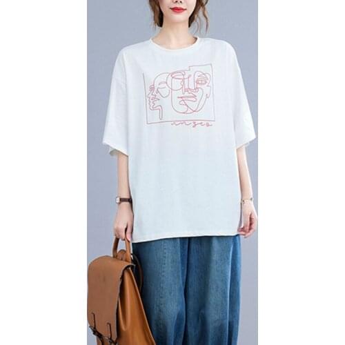 Korea Style Hand-Painted Cartoon Print Sweet Grils Chic Fashion T Shirts Loose Tops Cotton Women Casual T Shirt Tees Tshirt