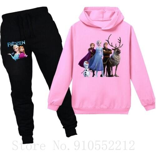 Disney Autumn Baby Girl Clothes Frozen Elsa Anna Cartoon Long-Sleeve Hoodies + Pants Suit Girls Clothing Set Children Clothing