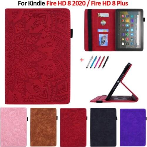 For Amazon Fire HD 8 Plus Case Coque Tablet Flower 3D Emboss Leather Cover For Funda Kindle Fire HD 8 HD8 Case 2020