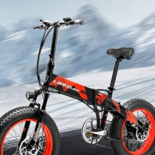 LANKELEISI New Electric City Bicycle 1000W High Power Electric Beach Bike 20-inch 4.0 Fat Tire 48V 13AH Snow Ebike