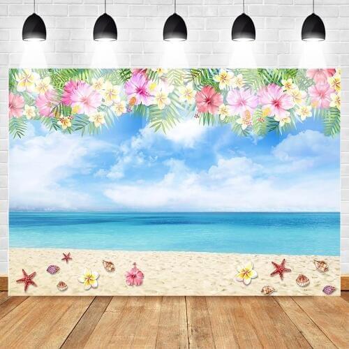 Mehofoto Summer Holiday Sea Beach Backdrop for Photography Tropical Flower Beach Hawaii Party Photo Background 7x5ft Vinyl Cloth