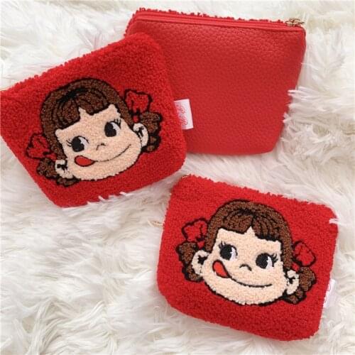 Cartoon fujiya peko plush purses keychain zipper bag for girls