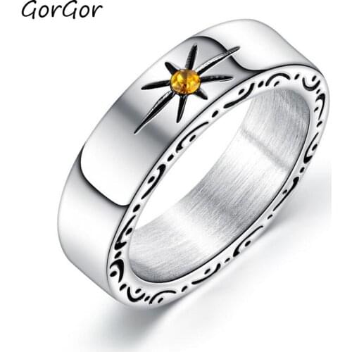 GorGor 2020 New Arrivals Stainless Steel Retro Sun Totem Fashion Ethnic Wind Tail Rings for Men Simple Jewelry Gift 688