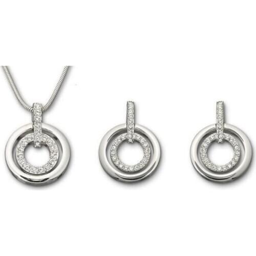 Concentric circle shape setting crystal necklace earrings sets zinc Alloy material party Jewelry sets for women and girls
