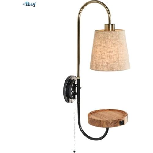 Nordic Reading Wall Lamps Sconces Bedroom Bedside Living Room Modern American Belt Switch Line Solid Wood Wall Lights Fixtures