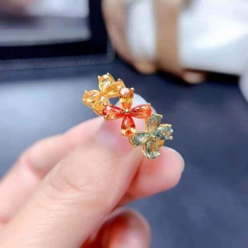 Fine Natural Colour Sapphire Gem S925 Sterling Silver Womens Flower Ring Fashion Charming Wedding Jewelry MeibaPJFS