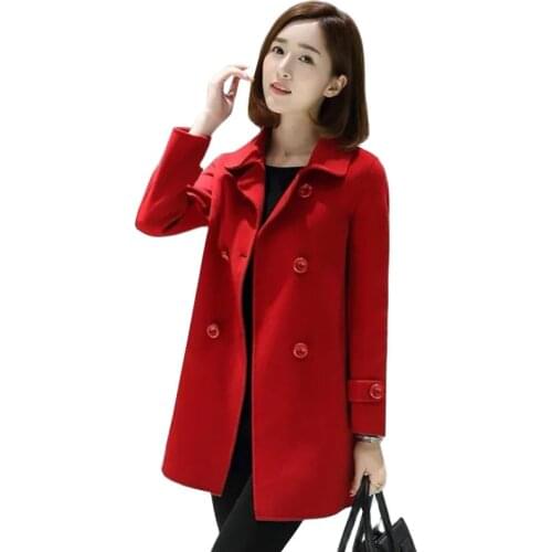 New 2021 Spring Autumn Blended Woolen Coat Women Double-breasted Medium Length Windbreaker Female Overcoat Outerwear Ladies