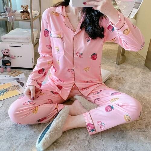 New 2021 Autumn Women Cotton Pajamas Set Casual Loose Nightwear 2 Pieces Suit for Woman Pijama Pjs Sets Sleepwear Lounge Wear