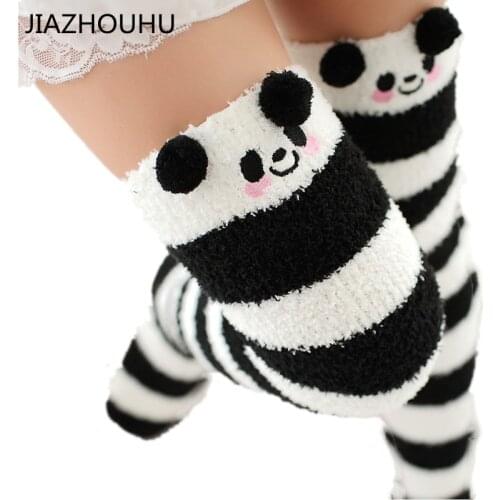 2020 Winter Japanese Mori Girl Animal Modeling Knee Striped Cute Kawaii Cozy Long Thigh High Socks Compression Winter Warm Sock