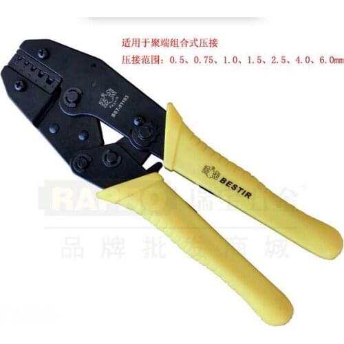BESTIR taiwan excellent yellow PP handle 0.5 0.75 1.0 1. 2.5 4.0 6.0mm*mm terminal crimping tool hand NO.01103 freeship