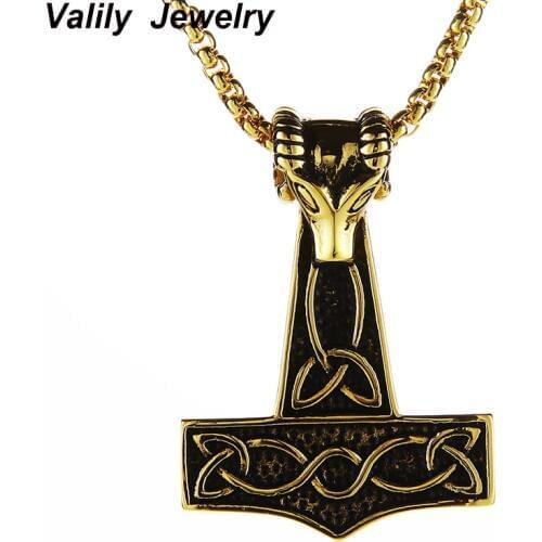 Mens Sheep Thor hammer Punk Rock Pendant Necklace,Stainless steel Norse Magic Mjolnir Pewter Pendant Necklace Jewelry