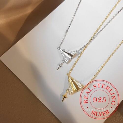 925 Sterling Silver Crystal Airplane Cross Charm Pendant Necklace For Women Choker Collares Wedding Party Jewelry Birthday Gift