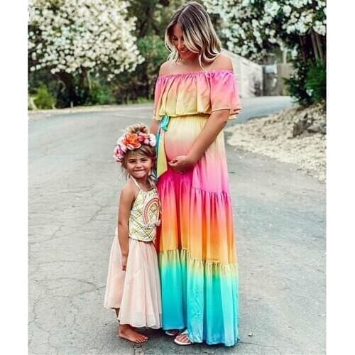 Shoulderless Maternity Ruffles Tie Dye Long Maxi Dresses Baby Shower Pregnant Women Clothes Elegant Loose Pregnancy Dress 2020