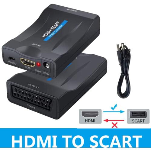 HDMI to Scart converter HD 1080p HDMI SCART Video Audio Upscale with DC Power Cable for PS4 DVD