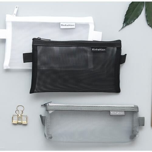 Storage Bag Transparent Mesh School Pencil Case Large Capacity Nylon Makeup Cosmetic Bag For Girls Office Supplies Organiser